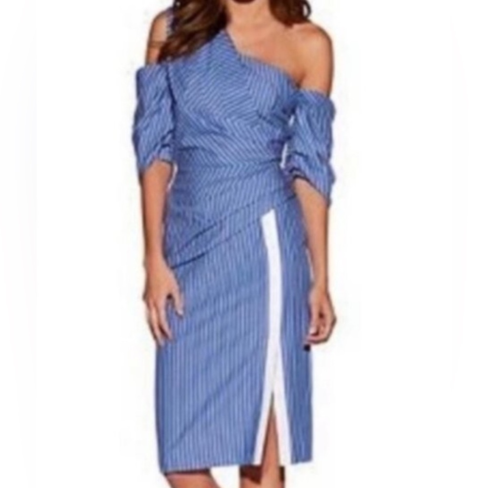Beautiful Boston Proper Dabney Charlton Cold Shoulder, Blue/White Dress - Sz S